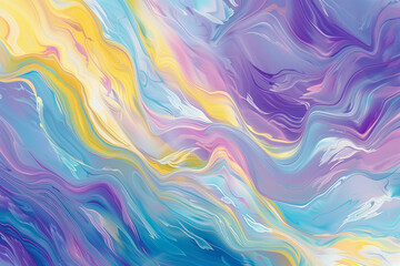 Obraz premium Fluid abstract waves in bright yellow, blue, and purple hues flowing dynamically, creating a bold and lively design full of motion and energy for eye-catching visuals.