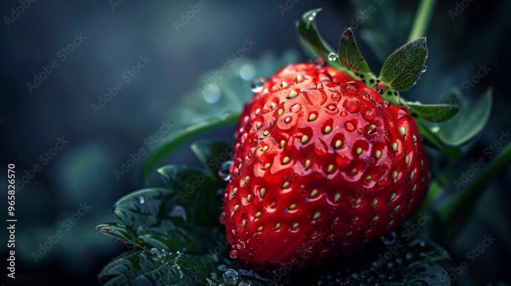 Aufkleber a visually appealing close-up of a strawberry with droplets of water on its surface, placed against 