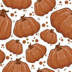 seamless pattern of gingerbread cookies in the shape of original pumpkins with round crumbs, for various Halloween designs