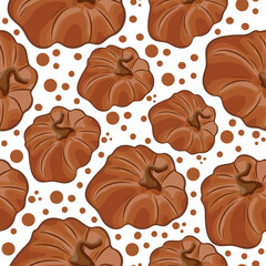 seamless pattern of gingerbread pumpkins in the shape of pumpkins with round crumb tails for various halloween designs