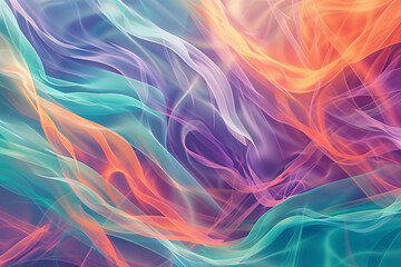 Obraz premium Vibrant abstract waves in rich teal, purple, and orange tones blending fluidly, creating a dynamic and energetic background full of vivid colors and motion.