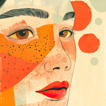Surreal portrait of a woman with abstract and colorful features