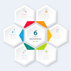 Modern hexagon shape infographic vector with 6 step icons