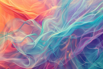 Obraz premium Ethereal flowing waves of turquoise, lavender, and soft peach blending in an abstract pattern, creating a dreamlike and serene visual with soft, harmonious transitions.