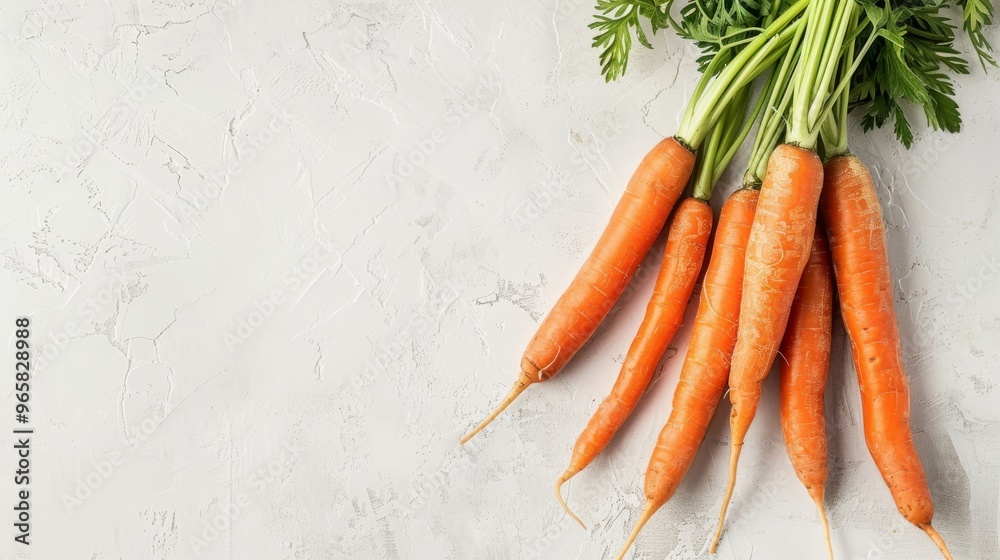 Poster Carrots lying side by side with copy space on a light background