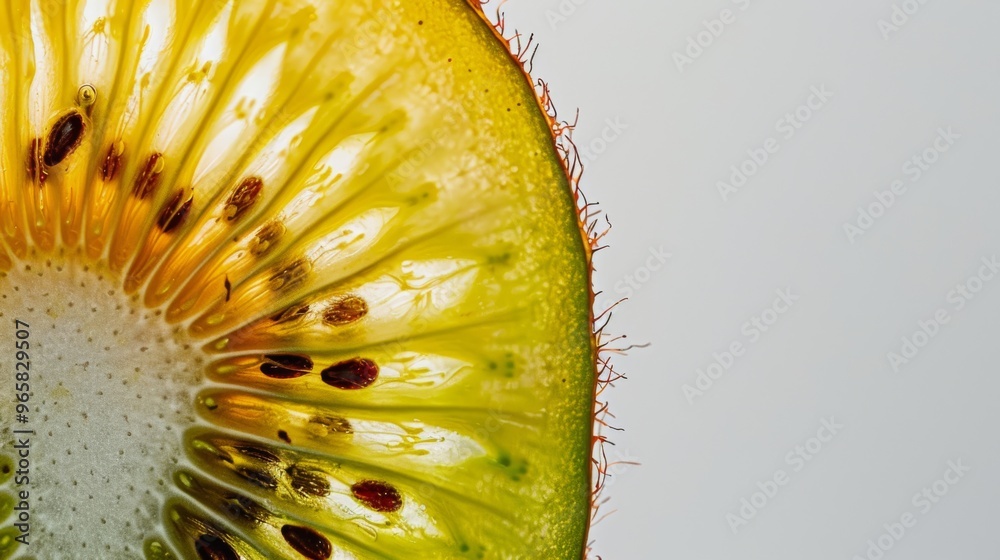 Poster close-up of a single kiwi fruit slice highlighting its vibrant color and detail