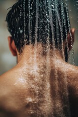 Rear View of Man in Steamy Shower