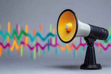 Megafon vor abstraktem Hintergrund mit Schallwellen