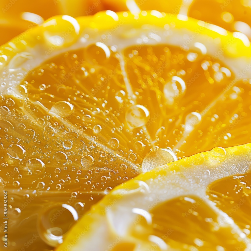 Poster lemon background featuring a close-up view of lemon segments with droplets of water on them, enhanci