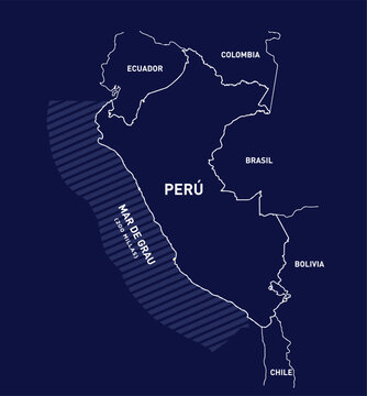 Mapa del Per&uacute; con mar de Grau en el Oc&eacute;ano Pac&iacute;fico 