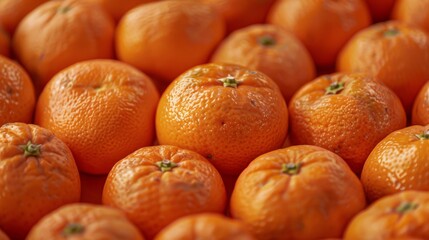 Tangerines spread out evenly across a clean surface, emphasizing their juicy and refreshing appearance with detailed textures.