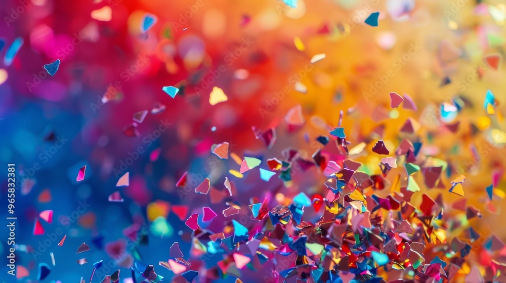 Poster Abstract multicolored background with small falling pieces, vibrant and colorful, artistic and dynamic