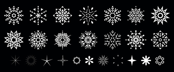 Snowflakes icon collection. Graphic modern black and white ornament.
