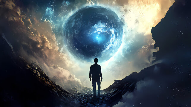 The merging of their world with this mysterious parallel universe. Parallel Universe. Illustration