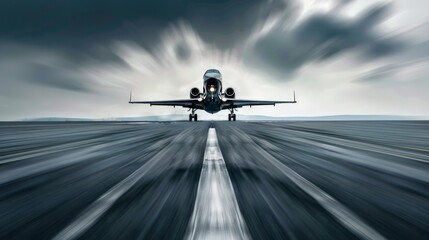 Naklejka premium Aircraft lifting off from tarmac with motion blur effect