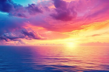 Obraz premium A breathtaking sunset over the calm sea, with vibrant colors illuminating the sky and reflecting on the water.