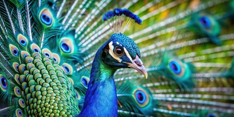 Obraz premium Proud and elegant blue peacock with a regal demeanor, pride, elegance, regal, beauty, feathers, vibrant, majestic, peafowl
