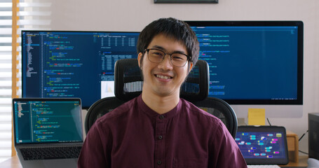 Digital transformation future workforce web DEV career. Asia people young talent man relax smile...