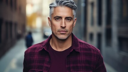 Urban Modern Mature Man with Silver Hair and Beard