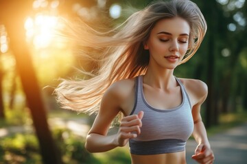 Fototapeta premium Close-Up of Active Woman Running in Sunshine