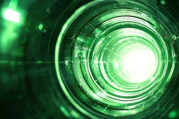 Obraz premium Dynamic green light tunnel with a vivid glow, perfect for technology, backgrounds, and sci-fi concepts.