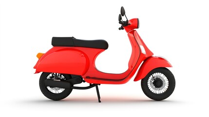 Obraz premium Red retro scooter, isolated on a plain white backdrop.