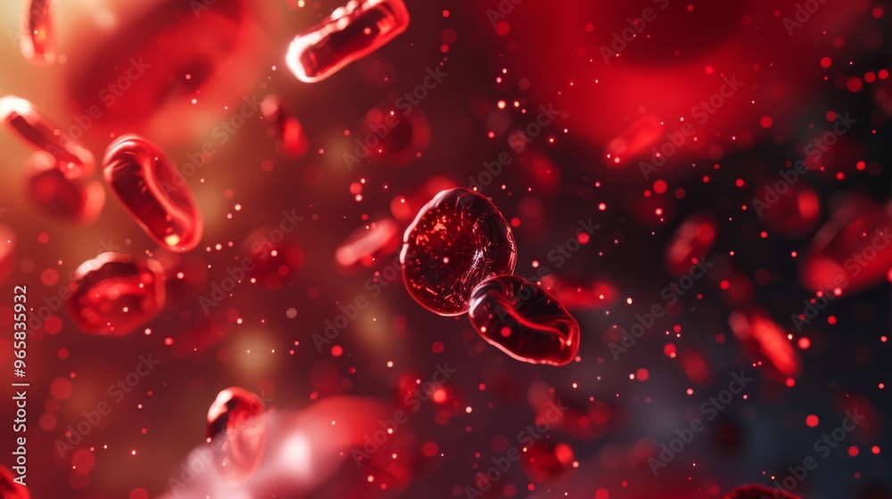 Aufkleber close-up view of red blood cells floating in plasma with light reflections