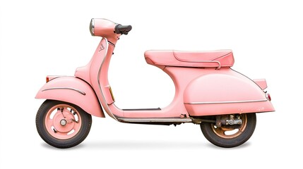 Obraz premium Classic pink vintage scooter, displayed on a white background.