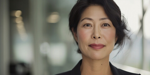 Obraz premium Portrait headshot of professional mature Asian woman wearing business suit
