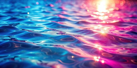 Shimmering pink and blue water with sunlight reflection, abstract background, shimmering, light refractions, liquid, ripples