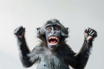 Fototapeta premium Joyful Monkey with Open Mouth Showing Teeth on Light Background