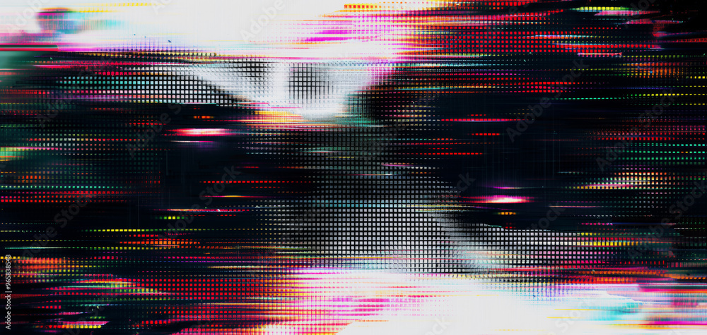 Poster abstract high-contrast glitch texture with subtle dot and grid patterns