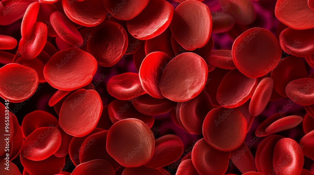 Poster high-resolution image of blood cells under a microscope, emphasizing cellular texture