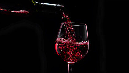 Pouring red wine into a wine glass on a black background