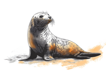 Fur seal hand drawn sketch Marine animals. Vector illustration design.