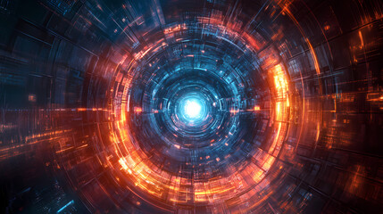 Fototapeta premium Abstract futuristic design portal into time machine. post quantum cryptography. electricity, technology, and machines. wallpaper background ai generated image. Time Portal. Illustration
