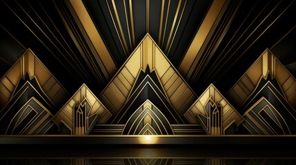 Naklejka premium A sleek, modern design featuring golden pyramids against a black background, evoking luxury and sophistication.