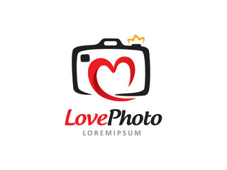 Camera and Love logo symbol or icon template