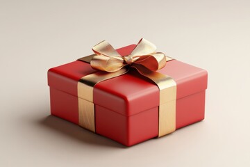 Obraz premium Red gift box with golden ribbon bow