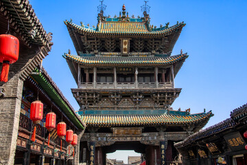 PingYao ShanXi China 13th Jun 2024: the market tower of Pingyao Ancient City, was constructed in...