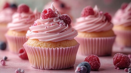 Delicious Assorted Cupcakes on a Pastel Background Perfect for Sweet Treat Promotions and Baking Blogs