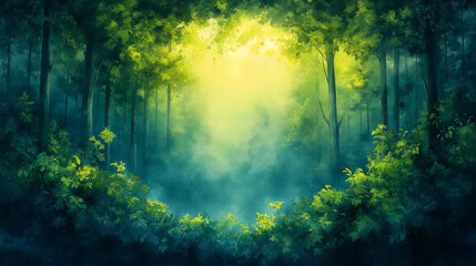 Obraz premium A forest with a large green circle in the middle