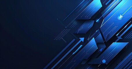 A sleek, modern graphic design featuring dynamic blue shapes and lines, ideal for tech-related presentations or backgrounds.