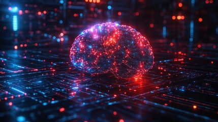 A digital representation of a brain with glowing connections.