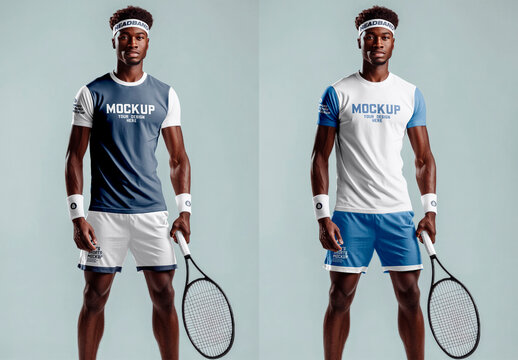 Man in a Tennis Kit T-Shirt and Short Mockup with Generative AI