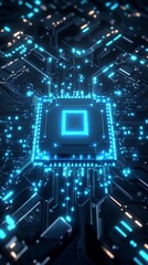 Obraz premium Glowing Blue Microchip with Futuristic Circuitry