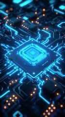 Glowing Futuristic Microchip with Advanced Circuitry