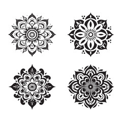 Set of Mandala Illustration Design, geometrical Mandala Clipart, coloring book interior, Muslim mandala, Line art, Round Ornament Pattern, Illustration of mandala art decor design, silhouette.