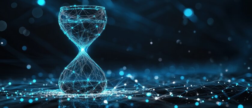 Futuristic Digital Hourglass with Network Connection technology background.
