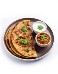 Indian Paratha Bread with Curry and Yogurt Dip